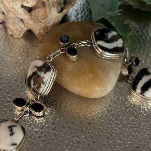 Monochrome Zebra Jasper Bracelet with Black Onyx
